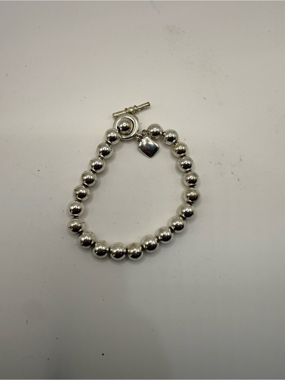Ralph Lauren Sterling Silver Beaded Toggle Bracelet Silver 7.5 inches in length